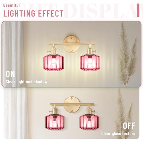 Image of Vintage Wall Light Brass Vanity Light Bathroom Light Fixtures 2-Light Wall Sconce with Purple Globe Glass Shades Vanity Lighting for Stairwell Living Room Bedside Bedroom