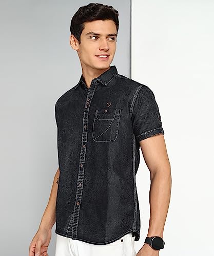 Image of Kuons Avenue Men's Denim Casual Shirt | Regular Fit | Half Sleeves | Spread Collar | Stylish Denim Shirt for Men
