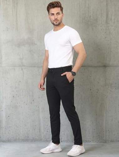 Image of MiraMichi Slim Fit Men's Formal Mid Rise Trousers - Solid Lycra Blend, Ideal for Formal Occasions, Stylish