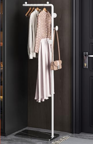 ハンガーラック ポールハンガー 衣類収納 ハンガー コートハンガー 金属製 幅45×奥行25×高さ170cm ぽーるはんがー コート掛け かばんかけ スタンドハンガー 落ちにくい 倒れにくい土台 おしゃれ 玄関 ベッドルーム 床置きハンギングラック (白ブ