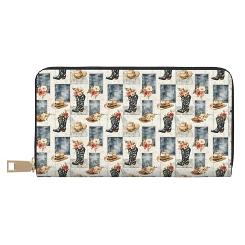 Elegant Cowboy Boots Plaid Print Wallet Women, Leather Bifold Multi Card Wallet, Long Purse Women's Wallets