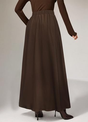 POPZONE Women's Knit Maxi Skirt Fall Winter Casual Ribbed Long Skirts with Pockets Elastic High Waist Elegant Office Skirts4