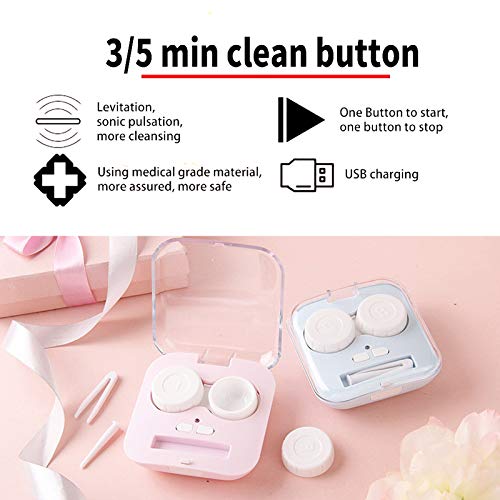 Portable Contact Lens Cleaner,Automatic Cleaning Machine with USB Charging Cable and Independent Cleaning Box,Faster Cleaning for Contact Lens. (White)
