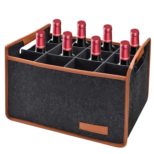Kqpoinw Flaschentasche 12 Flaschen, Faltbare Filz Flaschenträger mit Trennwänden, Flaschen Tasche Flaschenkorb Getränketasche mit Griff für Wasserflaschen, Weinflasche, Bier und Sekt