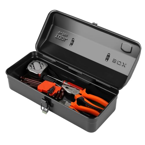 Boîte à Outils Vide en Métal de 37 cm, Caisse pour Outils avec Verrouillage à Pression et Poignée Ergonomique, Organisateur de Rangement pour Atelier et...