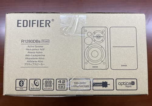 Edifier Altavoces Activos de estantería con Bluetooth R1280DBs- Entrada óptica - Altavoces de Estudio Tipo Monitor 2.0 Wireless - 42W RMS con Salida de línea para subwoofer - Grano de Madera