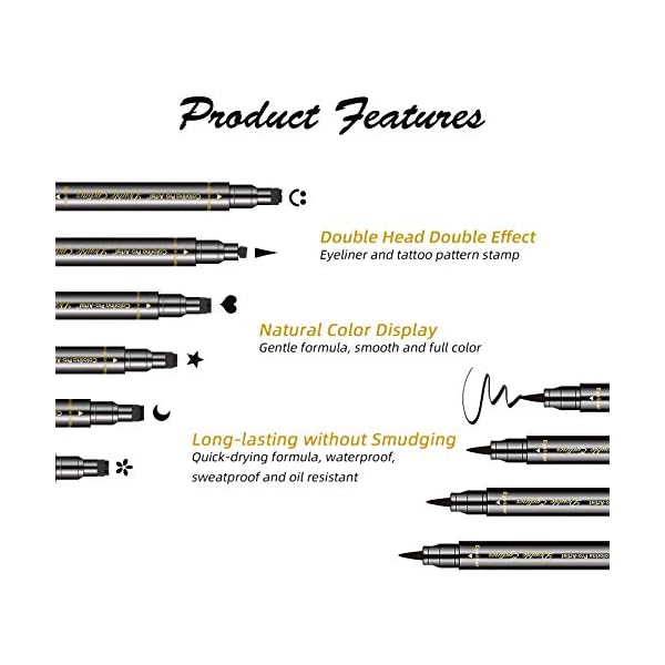 LOKFAR-6-Pcs-Double-headed-Liquid-Eyeliner-Stamp-Pen-Set-Eye-Liners-for-Women-Waterproof-Eyeliner-Pencil-Black-Eye-liner-Stencils-Long-Lasting-Tattoo-Makeup-Triangle-Star-Moon-Heart-Flower-Smiley LOKFAR 6 Pcs Double-Side Liquid Eyeliner Stamp Pen Set, Eye Liners for Women Waterproof Eyeliner Pencil Black Eye-liner Stencils Long-Lasting Tattoo Makeup-Triangle,Star,Moon,Heart,Flower,Smiley