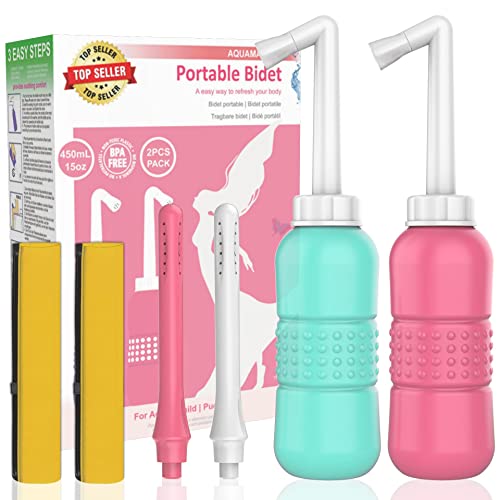 Paquete de 2 unidades 2 en 1 Bidé portátil Ducha vaginal, botella de bidé de viaje de 450 ml Botella perineal para cuidado posparto Cover