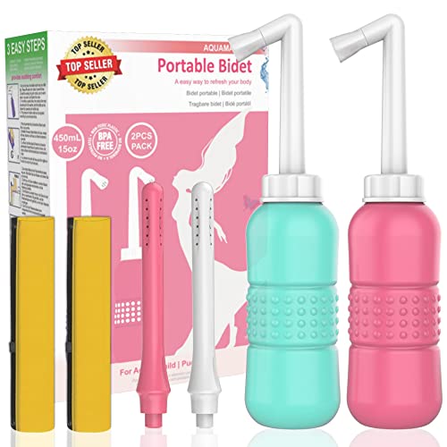 2PCS-Pack 2-in-1 Portable Bidet Vaginal Douche,450ml Travel Bidet Bottle Perineal Bottle for Postpartum Care