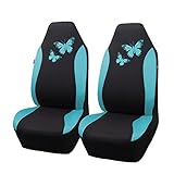 Flying Banner Butterfly car seat Covers ful Set Fashion Universal Lady Woman Female Rear Bench Split Colorized (2 Fronts, Mint Blue)