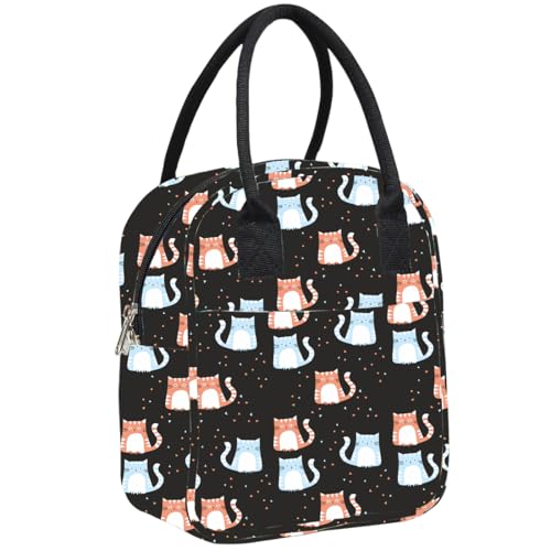 Image of Textile Fabric Lunch Bag Office Tiffin Bags for Men Women | Insulated Hot /Cold Travel Lunch Bag | for Lunch Tiffin Box & Bottle | for Office, School (Cat Print Black), 5 L, 5 Liter