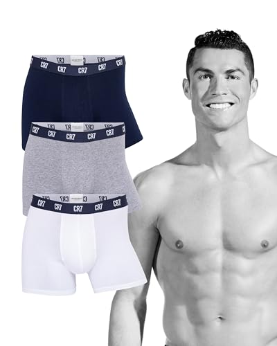 CR7 Cristiano Ronaldo Herren hautenge Boxershorts 3er Pack 1x Weiß + 1x Schwarz + 1x Grau XL