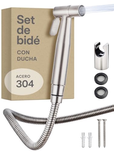 Praknu Ducha Bidet para Inodoro - manguera de 120 cm y soporte – Acero inoxidable – Para conexión estándar G1/2 – Instalación fácil