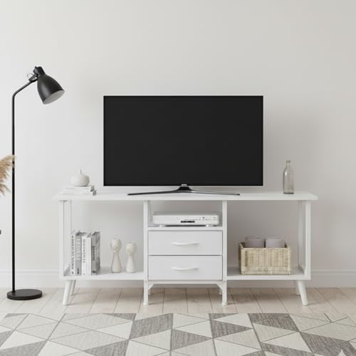【50インチまで対応】テレビ台 テレビボード ローボード TV台 収納 幅120cm 奥行30cm 高さ53cm 最大約50V型対応 オープン棚＋２つ引き出し 配線しやすい 省スペース設計 リビング 木製 （ホワイト）