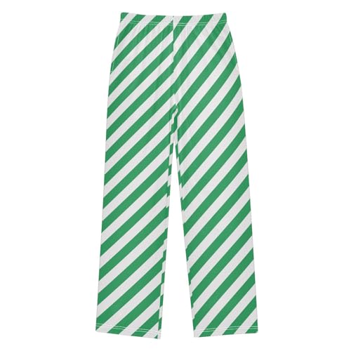 ZZKKO Green Diagonal Stripes Boys Pants for Kids Jogger Pants with Pockets S-XL