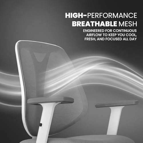 Image of Kepler Brooks Pulse Office Chair for Work | 3-Year Warranty | Ergonomic Office Chair, Study Chair for Home, 1D Arms, Single Lock Recliner, Heavy Duty Nylon Base (White Grey)
