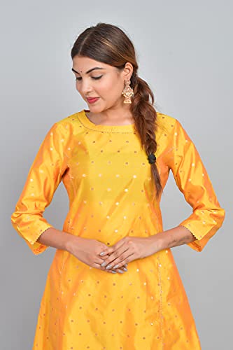 Image of Riara Art Silk Women Long Anarkali Kurti with Pant Polka Dot A-line Ladies Ethnic Wear Dress