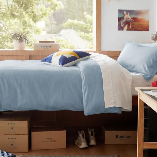 Image of Bedsure Prewashed Twin Duvet Cover, Cotton-Like Bedding Set, Light Blue | Ultra Soft, Relaxed Texture, Twin XL Breathable Comfort, Hidden Zipper, 8 Corner Ties, Easy Care, OEKO-TEX, Year-Round Use