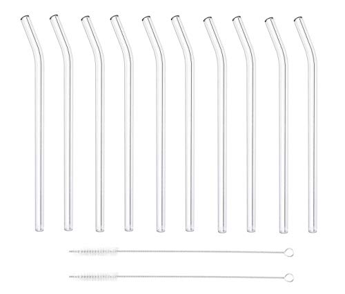 Spetebo 10 x glazen rietjes, herbruikbaar, incl. 2 reinigingsborstels, drinkrietjes, transparante glazen rietjes (met knik)
