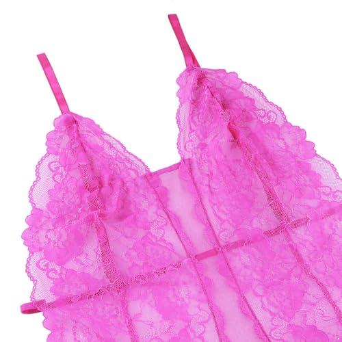 ACSUSS Men's Sheer Lace Lingerie Bodysuit Bulge Pouch Thong Leotard Sissy Crossdresser Nightwear4