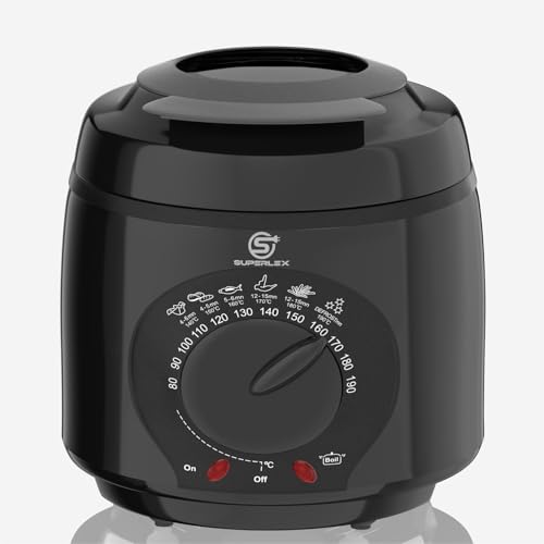 SUPERLEX Friteuse mit Fett 1L Elektrische 950W Kompakte Mini Fritteuse Öl mit Temperaturregelung Edelstahl Filter für Knusprige Pommes Frites Hähnchen Fisch Snacks für Küche Haushalt Gastronomie