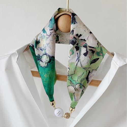 Silk Felling Magnetic Buckle with Rhinestone Small Neckerchief Clavicle Collar Headpiece Pendant Scarf for Women2