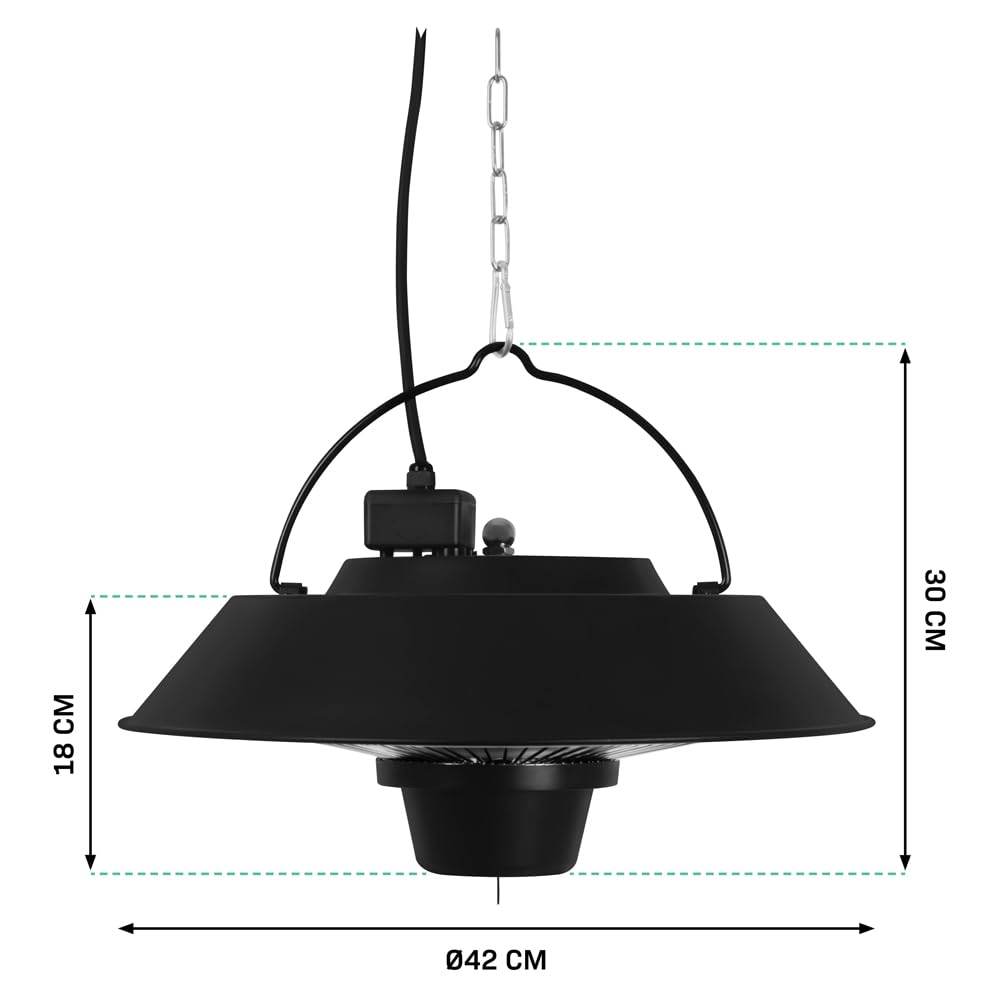 VONROC Chauffage infrarouge suspendu pour terrasse - Chauffage de plafond électrique avec télécommande - Minuterie - 2 niveaux de chauffage - Noir - 1500 W, 240 V
