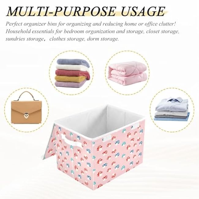 Mushroom Storage Bins with Lids Decorative Fabric Storage Boxes with Handles Closet Organizer Foldable Toy Basket Baby Basket for Nursery Bedroom Office