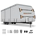 Travel Trailer RV Cover 18-20 FT, Heavy Duty 420D Oxford Waterproof Camper Cover with Zipper Door, Windproof Straps, UV Protection, Vents & Wheel Covers Accessories