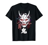 Cyberpunk Oni Mask Glitch Japanese Kanji Sci-Fi T-Shirt
