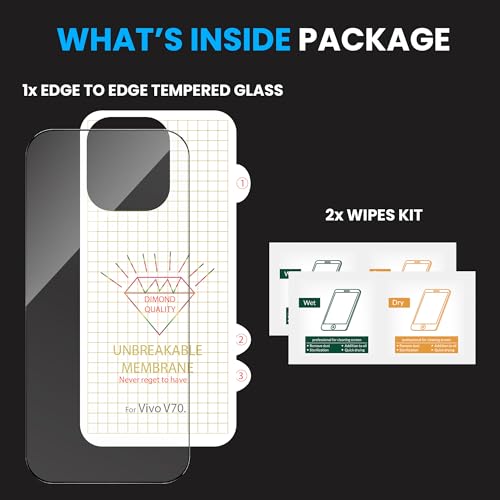 Image of ArmourPro Tempered Glass for Vivo V70 with Back Clear Membrane Guard, Edge to Edge Screen Protector, Anti-Bubble, Anti-Fingerprint, Oil Resistant, Installation Kit | Black