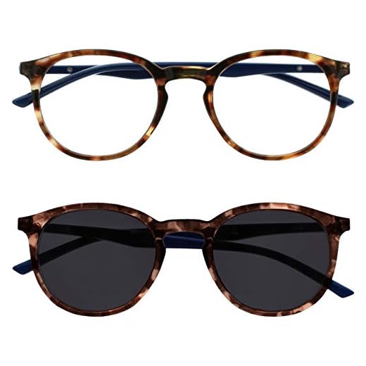 Opulize Met Paquete Doble Gafas De Lectura Con Lectores De Sol Grande Redondo Marrón Azul Marino Hombres Mujeres Bisagras Resorte RS60-2 +2,50