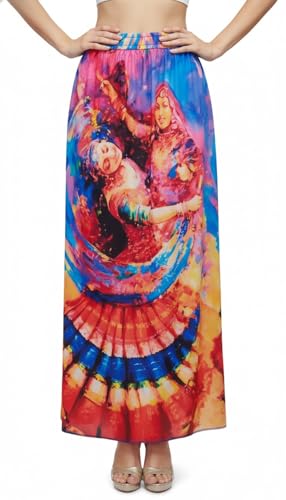 Image of VAGISHA Women's 4-Metre Flared Long Skirt | Skirts for Women Long Length | Long Skirts for Girls | Ethnic & Boho Printed Wear with Elastic Waist | Perfect for Party, Festive & Casual Look