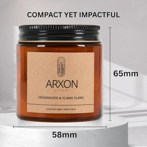 Image of Arxon Aromatherapy Soy Wax Scented Candle | Sleep /Destress - Focus /Meditate - Relax /Calm - Refresh /Rejuvenate | 100g Each, 30Hrs Burn Time | Corporate Gifting Cedarwood & Ylang Ylang