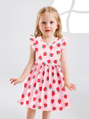 Girls Ruffle Sleeve Dinosaur Dresses Mermaid Summer Butterfly Casual Dress Kids Koala Swing Party Sundress 2-8 Years2