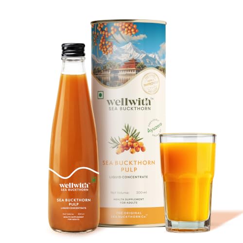 Image of Wellwith by Ayuzera Himalayan Sea Buckthorn Pulp 300ml | Cold Pressed Seabuckthorn Juice | Rich in Vitamin C, Omega 3 6 7 9 & Antioxidants | Supports Immunity, Skin & Gut Health