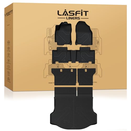 Image of LASFIT Floor Mats&Trunk Mat for Toyota RAV4 2013-2018 (Not Fit Hybrid) All Weather TPE Custom Fit Floor Liner for Toyota RAV 4 LE /XLE /SE /Limited /Platinum /Adventure Front and Rear 2 Row Car Mats,Black