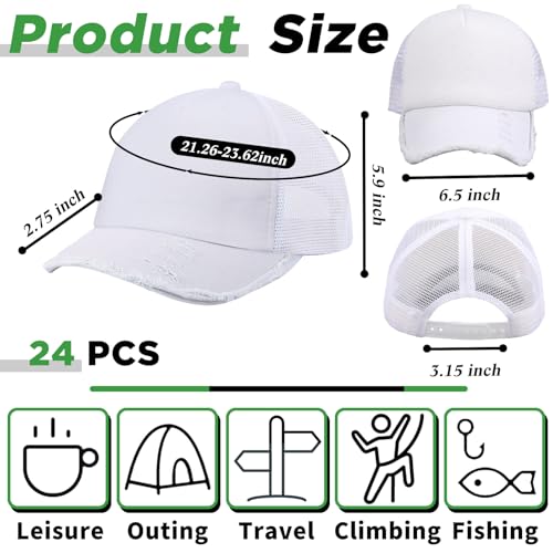 Image of Suhine 24 Pcs Blank Trucker Hat Bulk Unisex Mesh Baseball Cap for Sublimation Embroidery Vintage Adjustable Hat for Men Women