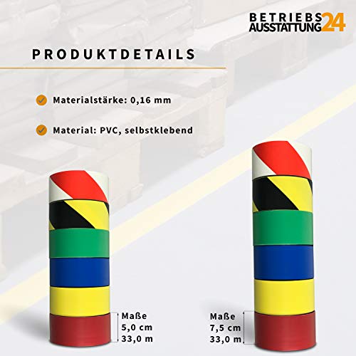 Betriebsausstattung24 Bodenmarkierungsband - 5,0 cm x 33,0 m - Gelb - Warnklebeband - Boden- & Wandtape - Selbstklebend -Leicht zu entfernen