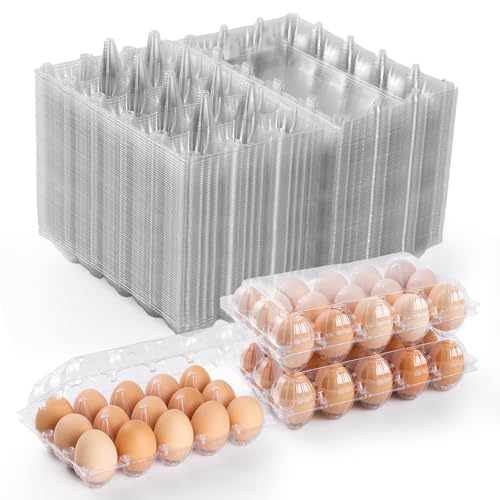 AYAYGD 55 Pack Clear Egg Cartons Cheap Bulk Plastic Egg Carton Bulk 15 Count Reusable Egg Holder Medium Egg Containers for Chicken Eggs 3x5 Grids