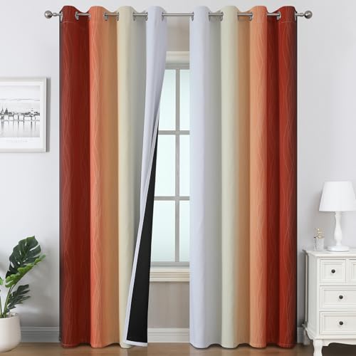 Image of Estelar Textiler Burnt Orange & Greyish White Ombre Blackout Curtains 96 Inch Length 2 Panels, Light Blocking Thermal Insulated Room Darkening Window Drapes for Bedroom /Living Room, 52x96 Inch