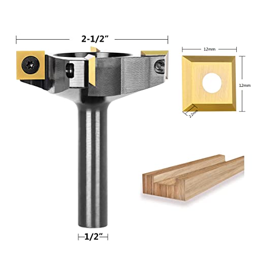 Image of SpeTool CNC Spoilboard Surfacing Router Bit 1 /2 inch Shank 2-1 /2 inch Cutting Diameter,4 Wings Coated Carbide Insert Slab Flatting Router Planer Bit Wood Planing Bit Woodworking Tools