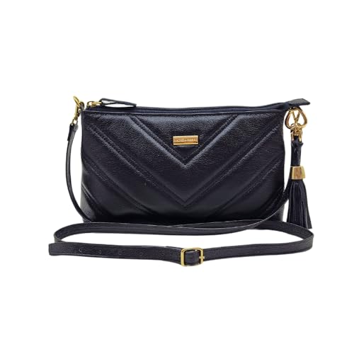 Bolsa Transversal Couro Legítimo Feminina Matelassê Bolso Interno Andreia Ribeiro (Preto)