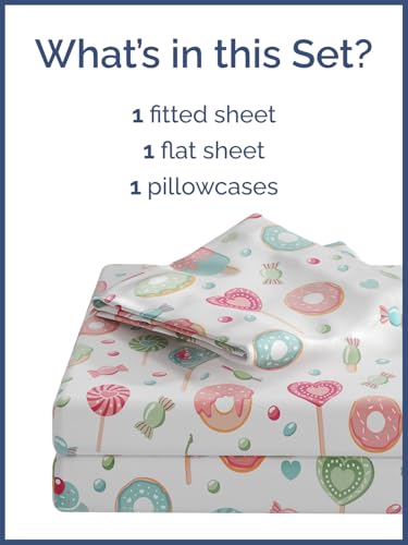 Image of Kids Twin Size Sweets Bed Sheets - 3 Piece Kids Sweets Sheet Set | Sweets Themed Bedding, Ultra-Soft, Cute & Cozy, Breathable & Machine Washable, Kids Bed Set for Boys, Girls, Teens & Toddlers