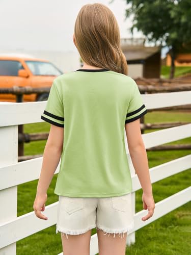 Image of Haloumoning Girls Short Sleeve T Shirts Kids Summer Crewneck Color Block Tops Fashion Tees 5-14 Years