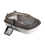 Open Cats Litter Box with Spoon, High Side Anti-Splashing, Kitten Toilet with Litter Sifting Scoop, Semi-Enclosed Removable Kittens Litter for Boxes Easy to Clean (Light Gray)