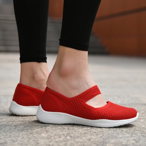 Image of HONHOLD Women's Mary Jane Knit Flats Breathable Walking Shoes