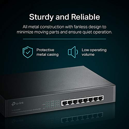 Image of TP-Link 8 Port Gigabit PoE Switch | 8 PoE+ Ports @126W | Plug & Play | Limited Lifetime Protection | Desktop / Rackmount | Prioritized Power Supply | Sturdy Metal | Shielded Ports (TL-SG1008MP)