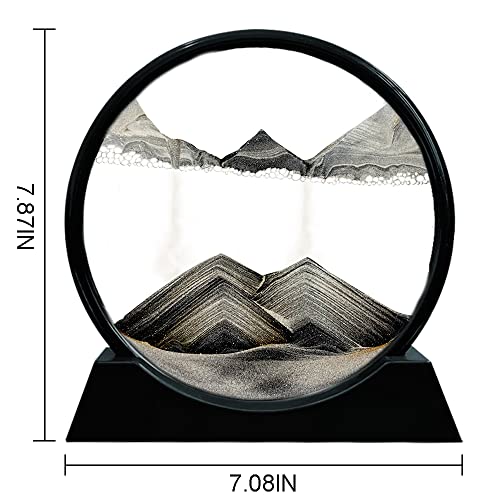 Image of Aoderun Moving Sand Art Picture Round Glass 3D Deep Sea Sandscape in Motion Display Flowing Sand Frame Relaxing Desktop Home Office Work Decor (7 inch)
