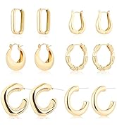 6 Pairs 14K Gold Hoop Earrings for Women Lightweight Chunky Hoop Earrings Multipack Hypoallergeni...